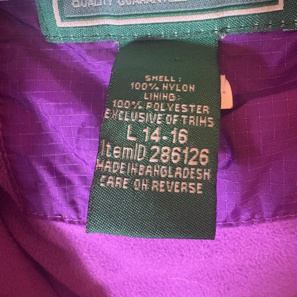 L.L. Bean Purple Hooded Lightweight Insulated Rain Jacket Size 14/16 - Picture 7 of 9